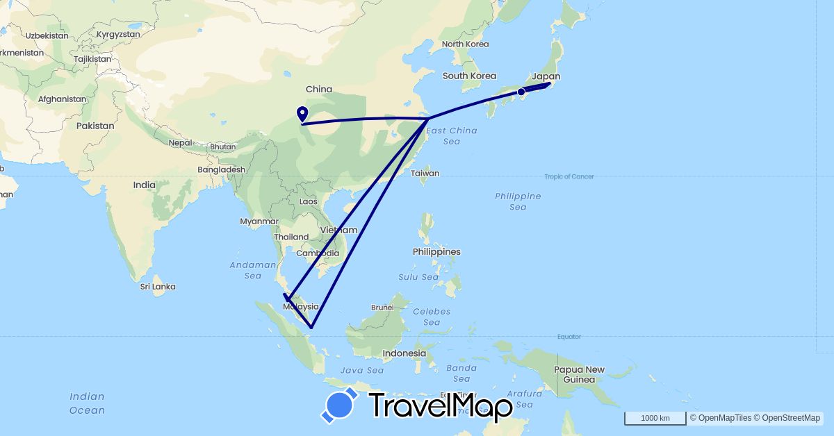TravelMap itinerary: driving in China, Japan, Malaysia, Singapore (Asia)